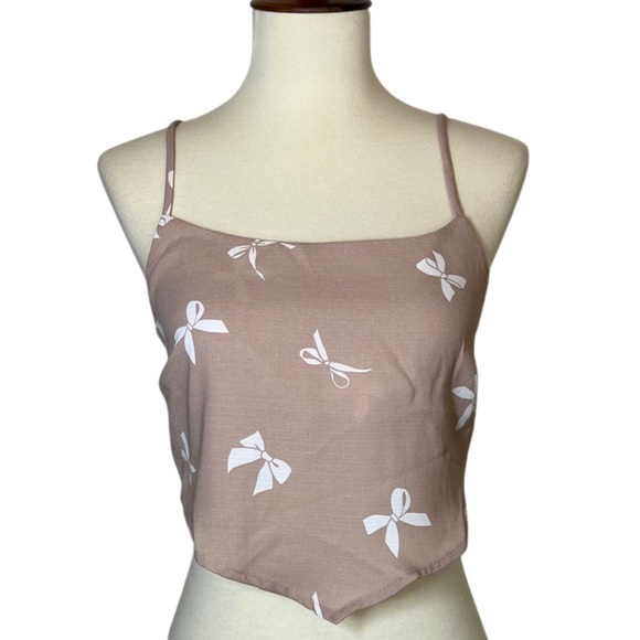 Flirty Taupe Handkerchief Triangle Crop Top Tie Back - Picture 8 of 15